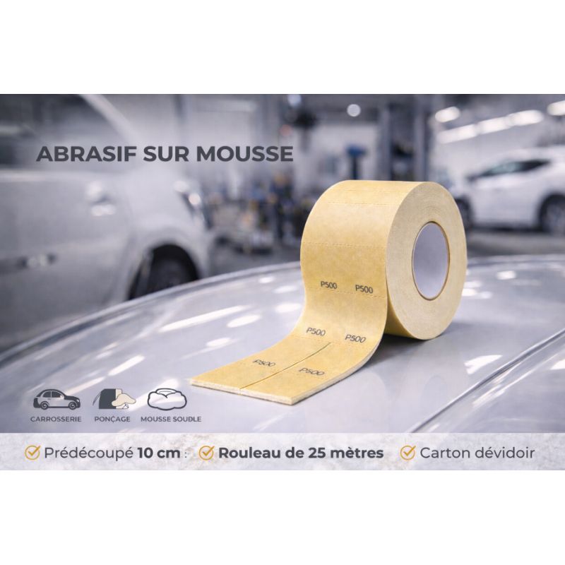 Abrasif sur mousse prédécoupé -Rouleau de 25 mètres