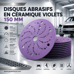 Disques abrasifs céramique violets 150 mm multi-trous pour carrosserie et ponçage professionnel