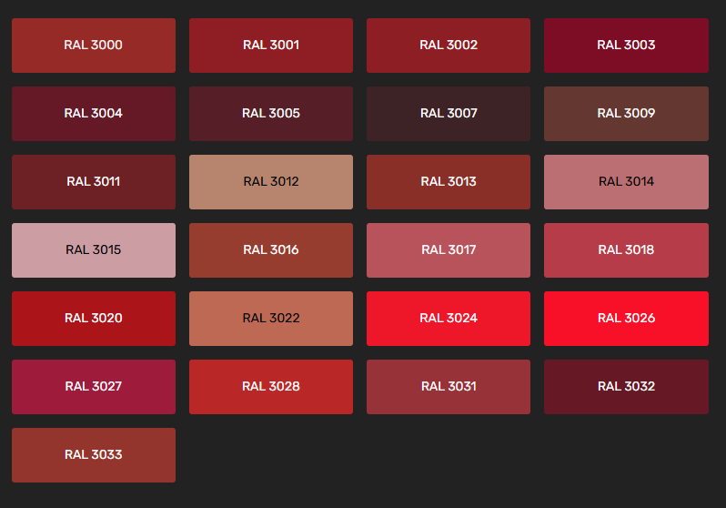 Les teintes rouges RAL